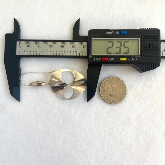 Sterling Silver 925 Artisan Modernist Style Infinity Disc Dangle Drop Earrings - Picture 14 of 16